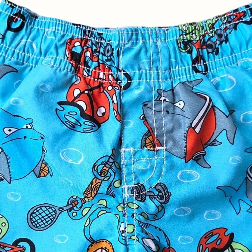 Vintage Inspired Baby Swim Trunks 6-9 Mos Elastic Waist Fish & Octopus Print Es - Picture 3 of 6